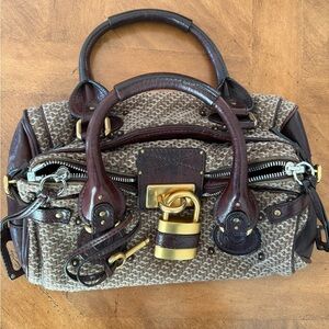 Chloe Brown and Cream Satchel with Gold Accents